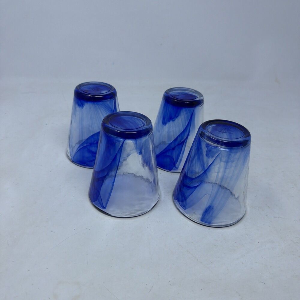 Bormioli Rocco Murano Cobalt Blue Swirl Flat Tumbler Glasses 9 oz Set of 4